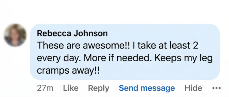 Rebecca Johnson Facebook comment: Keeps my leg cramps away